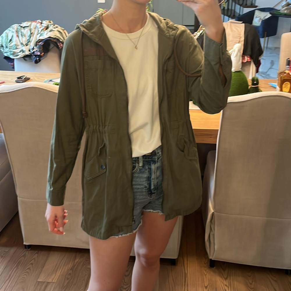 BP Green Utility Jacket with Hood and Adjustable Waist